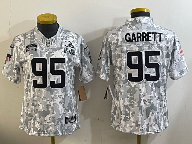 Women Cleveland Browns #95 Garrett Nike Arctic Camo 2024 Salute to Service Limited NFL Jersey